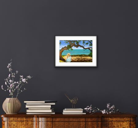 Female on the beach under the big tree