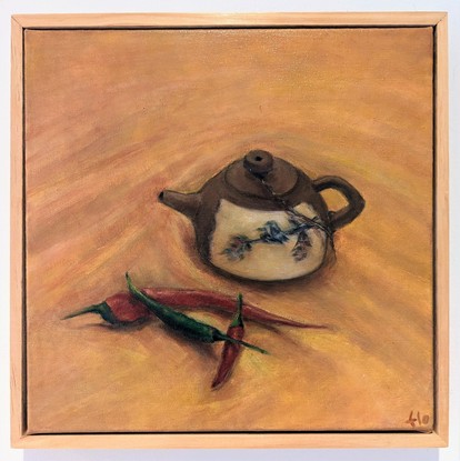 Teapot, chillies and grapes 