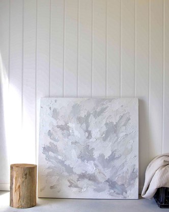 white on white, botanically inspired textured abstract painting