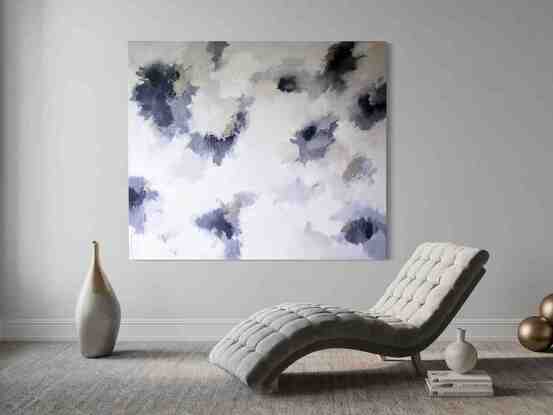 Extra large painting on canvas in a monochromatic palette of charcoal, off white, grey and hints of  metallic  silver and pewter