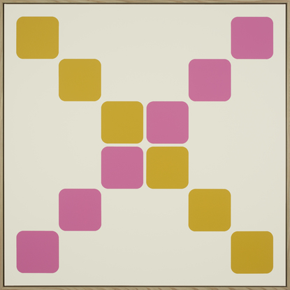 Pink and yellow rounded squares in an X format.