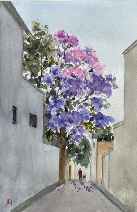 Went to Paddington in an early morning in the jacaranda season and bumped into this small alley with white walls rising high on both sides.  At the end of the alley there was a jacaranda tree in full blossom.  Love the simplicity of this scene as it reminds me of a Chinese painting, which emphasises empty space as much as the space with paints on :)