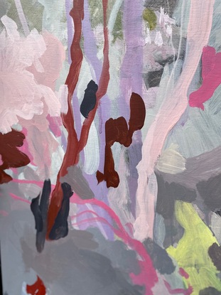 Australian native landscape; abstract landscape; bushland; pink and grey warm palette