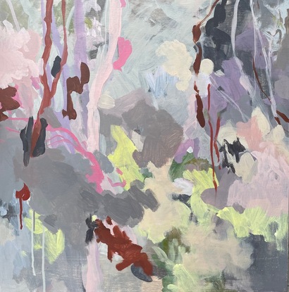 Australian native landscape; abstract landscape; bushland; pink and grey warm palette