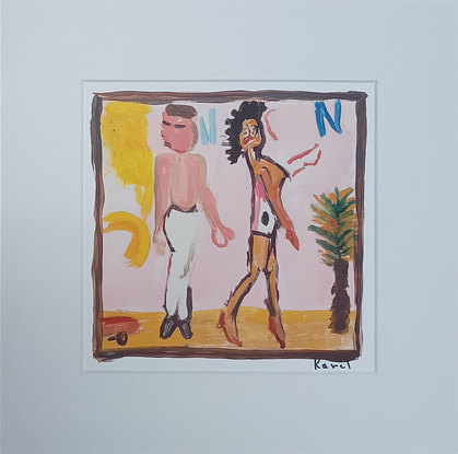 small expressionist painting of a man and a woman in Cancun.