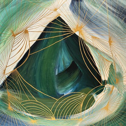 Green abstract with gold lines