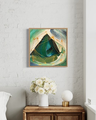 Green abstract with gold lines