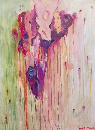 Colourful abstract painting of red gum tree bark