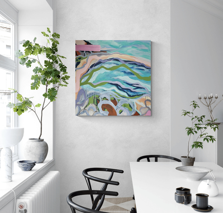 Abstract Landscape of Bondi Beach using soft flowing curves and warm pastels colour