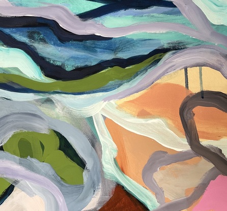 Abstract Landscape of Bondi Beach using soft flowing curves and warm pastels colour