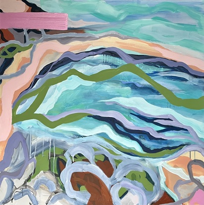 Abstract Landscape of Bondi Beach using soft flowing curves and warm pastels colour