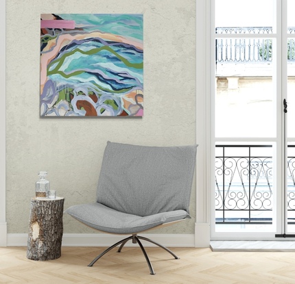 Abstract Landscape of Bondi Beach using soft flowing curves and warm pastels colour