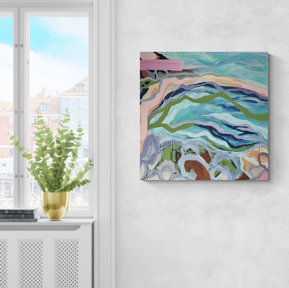 Abstract Landscape of Bondi Beach using soft flowing curves and warm pastels colour