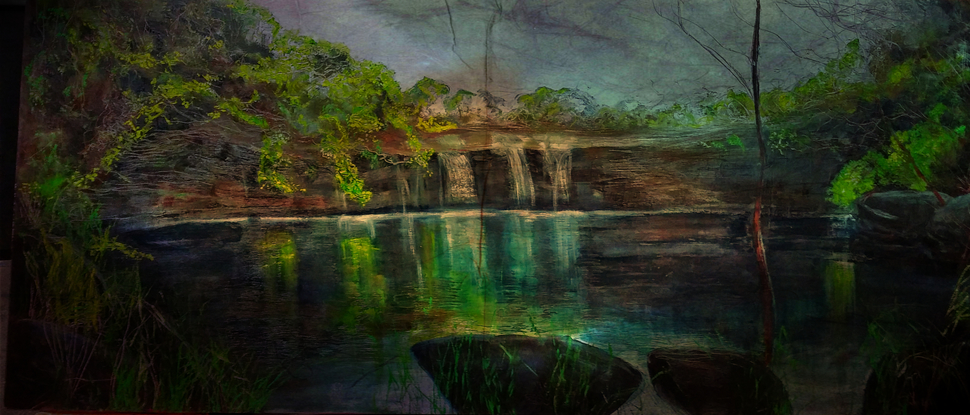 (CreativeWork) Nellies Glen Long Panel by Agnes Bruck. Oil. Shop online at Bluethumb.