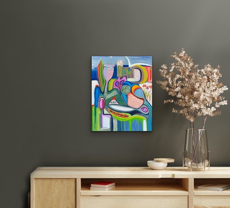 Vibrant colorful abstract/figurative influences from travels in Italy and Queensland 