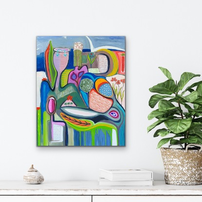 Vibrant colorful abstract/figurative influences from travels in Italy and Queensland 