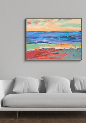 Abstract seascape in blues and reds
