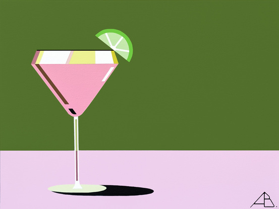 Cosmopolitan cocktail in olive green and pink