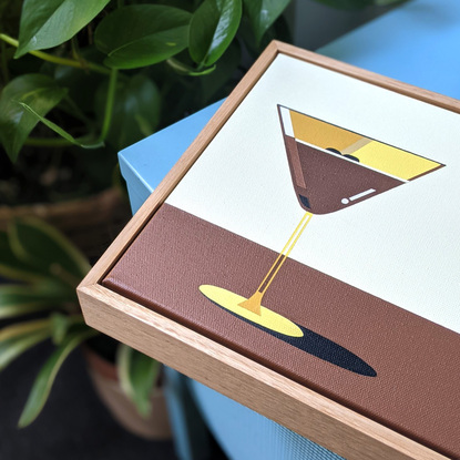 Retro espresso martini cocktail in brown, green and yellow