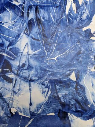 An abstract in ultramarine blue cobalt blue and white