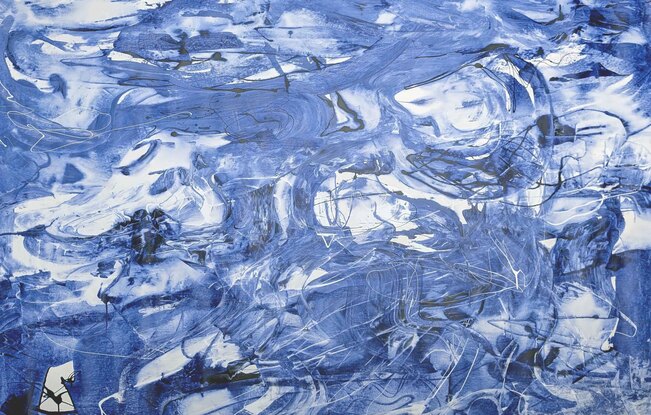 An abstract in ultramarine blue cobalt blue and white