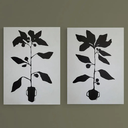 Black and white plant paintings