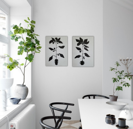 Black and white plant paintings