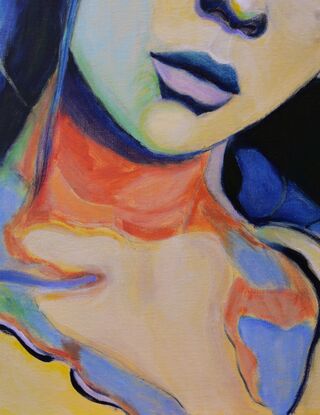 Beautiful, colourful, modern painting of female model