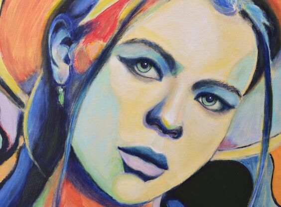 Beautiful, colourful, modern painting of female model