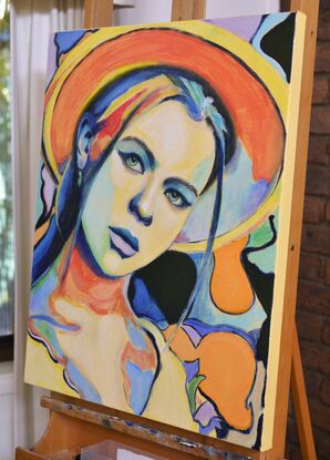 Beautiful, colourful, modern painting of female model