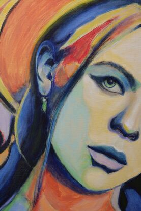 Beautiful, colourful, modern painting of female model