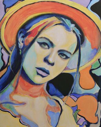 Beautiful, colourful, modern painting of female model