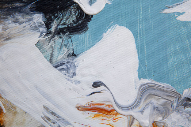 Black, white and orange abstract over Australian Blue Gum