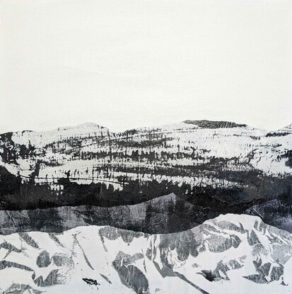 A black and white abstract landscape of moountains