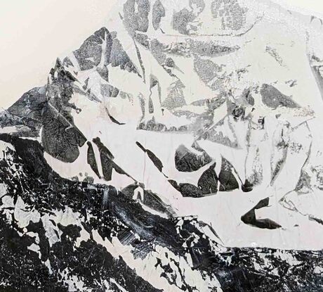 A black and white abstract landscape of moountains