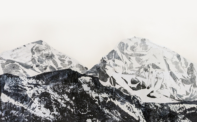 A black and white abstract landscape of moountains