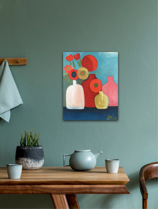 "Reflective Abstractions" is my acrylic painting inspired by the works of Giorgio Morandi. Through abstract vases and flowers, I aim to capture the essence of Morandi's minimalist compositions while infusing my own artistic interpretation. This painting invites viewers to contemplate the beauty of simplicity and find meaning in the interplay of shapes and colours.