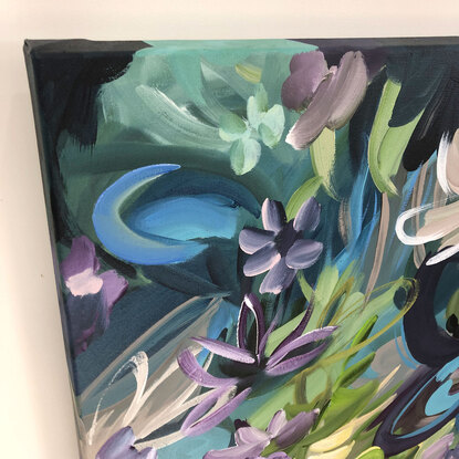 Colourful abstract flower painting of a tropical rainforest.