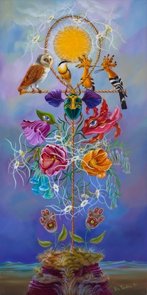 Egyptian key of life with birds and flowers