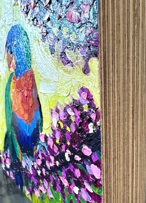 Small oil painting of a bright Australian Lorikeet.