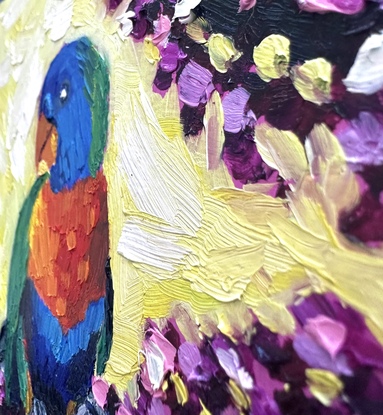 Small oil painting of a bright Australian Lorikeet.