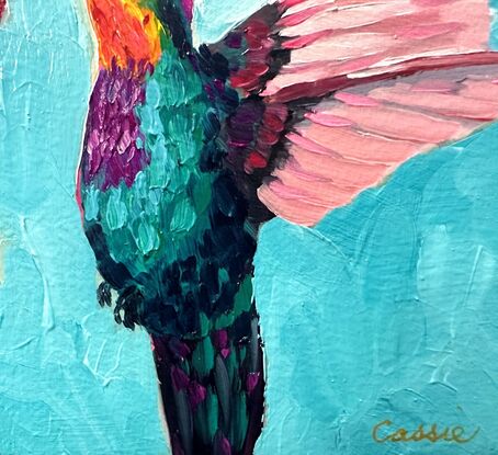 Small painting of a colourful Hummingbird.