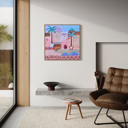 Old buildings and palm trees and abstract view of a Moroccan medina 