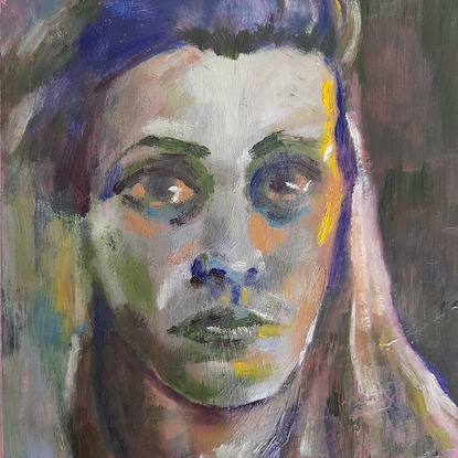 Portrait of a woman with greenish hue.