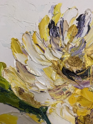 Yellow flowers painted in oil paint 