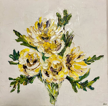 Yellow flowers painted in oil paint 