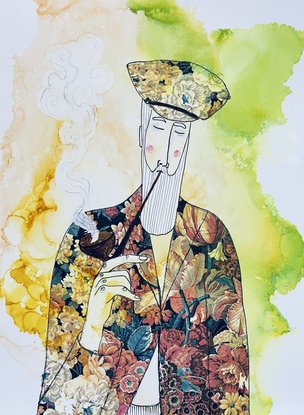 sailor in a floral suit smoking a pipe 