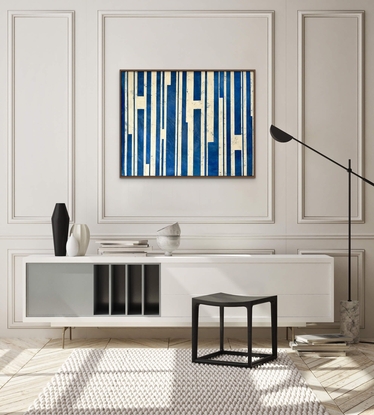 Blue and cream abstract vertical stripes 