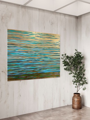 Metallic gold turquoise blue painting art water sea ocean