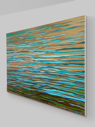 Metallic gold turquoise blue painting art water sea ocean